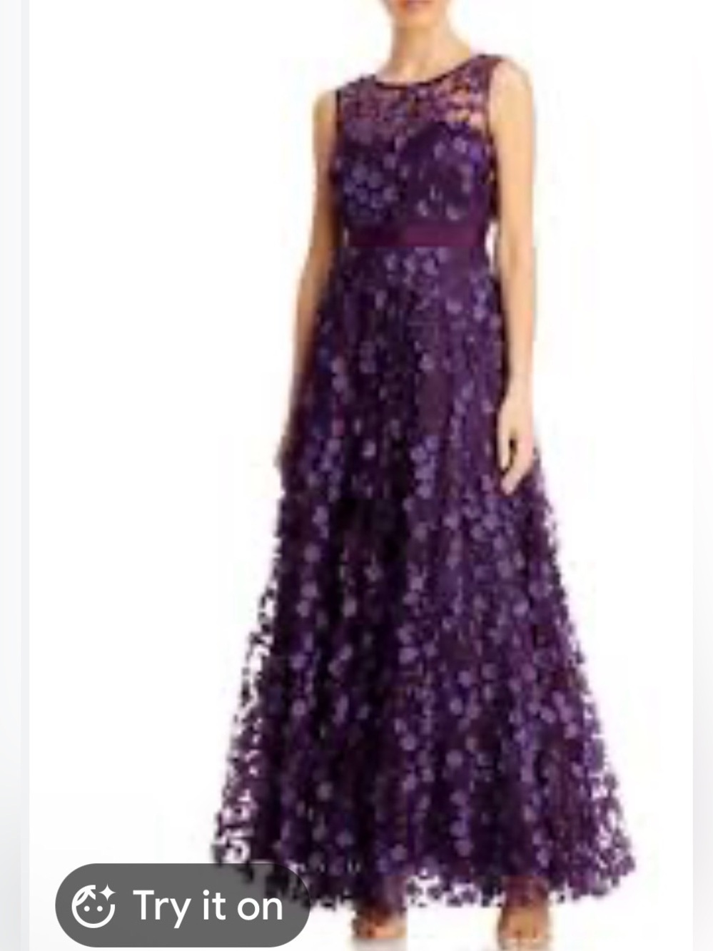 NEW Eliza J Women's 3D Floral Sleeveless Tiered A-Line Gown Plum Purple. Sz 6. - Picture 5 of 9